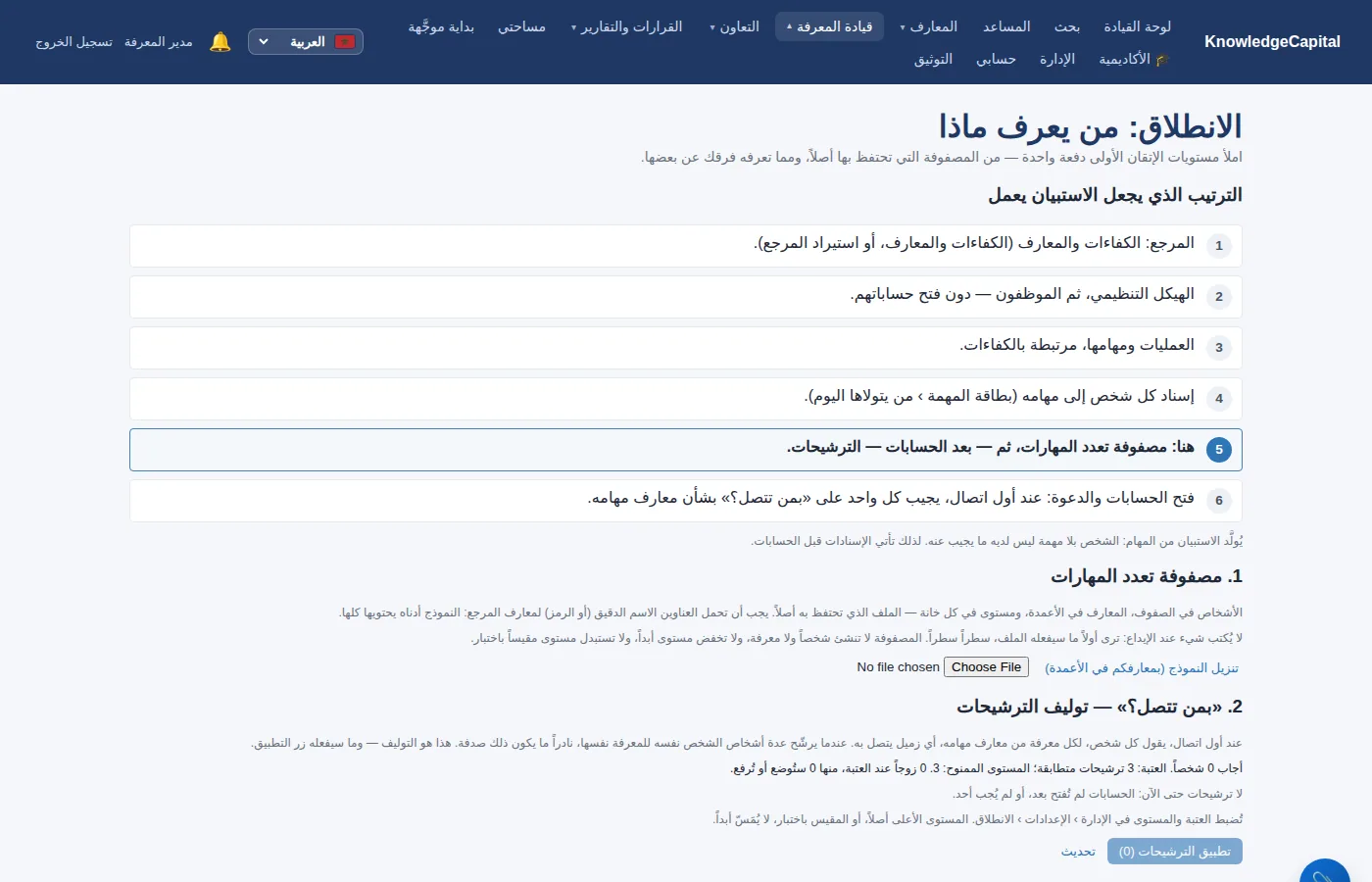 «الانطلاق: من يعرف ماذا»: مصفوفة تعدد المهارات وتوليف الترشيحات.