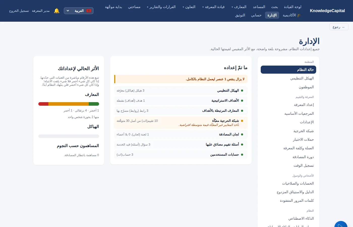 حالة النظام عند اكتمال الإعداد.