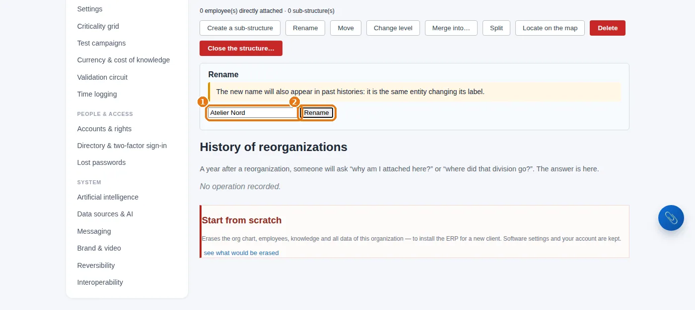 The “Rename” panel: the new name, then the panel's button.