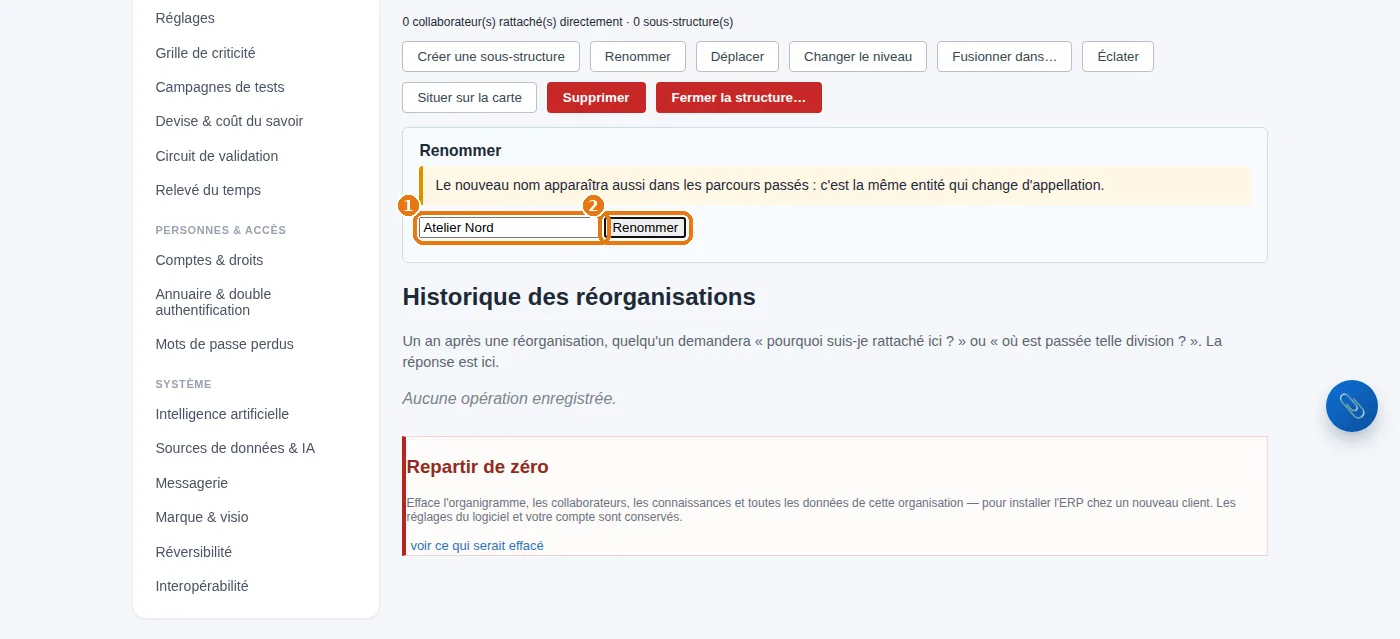 Le panneau « Renommer » : le nouveau nom, puis le bouton du panneau.