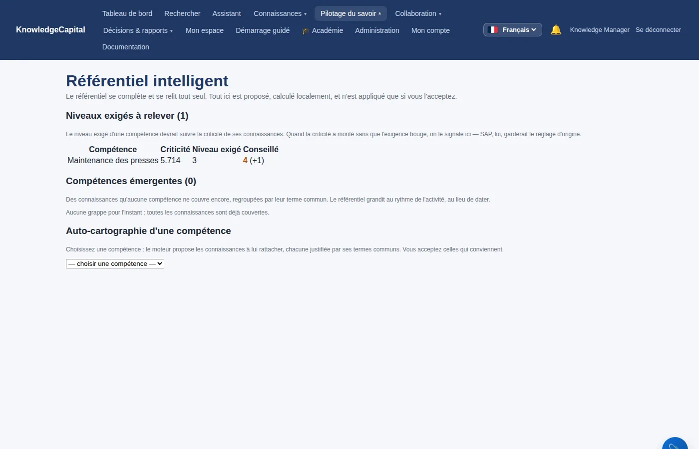 Le référentiel intelligent : niveaux à relever, compétences émergentes, auto-cartographie.