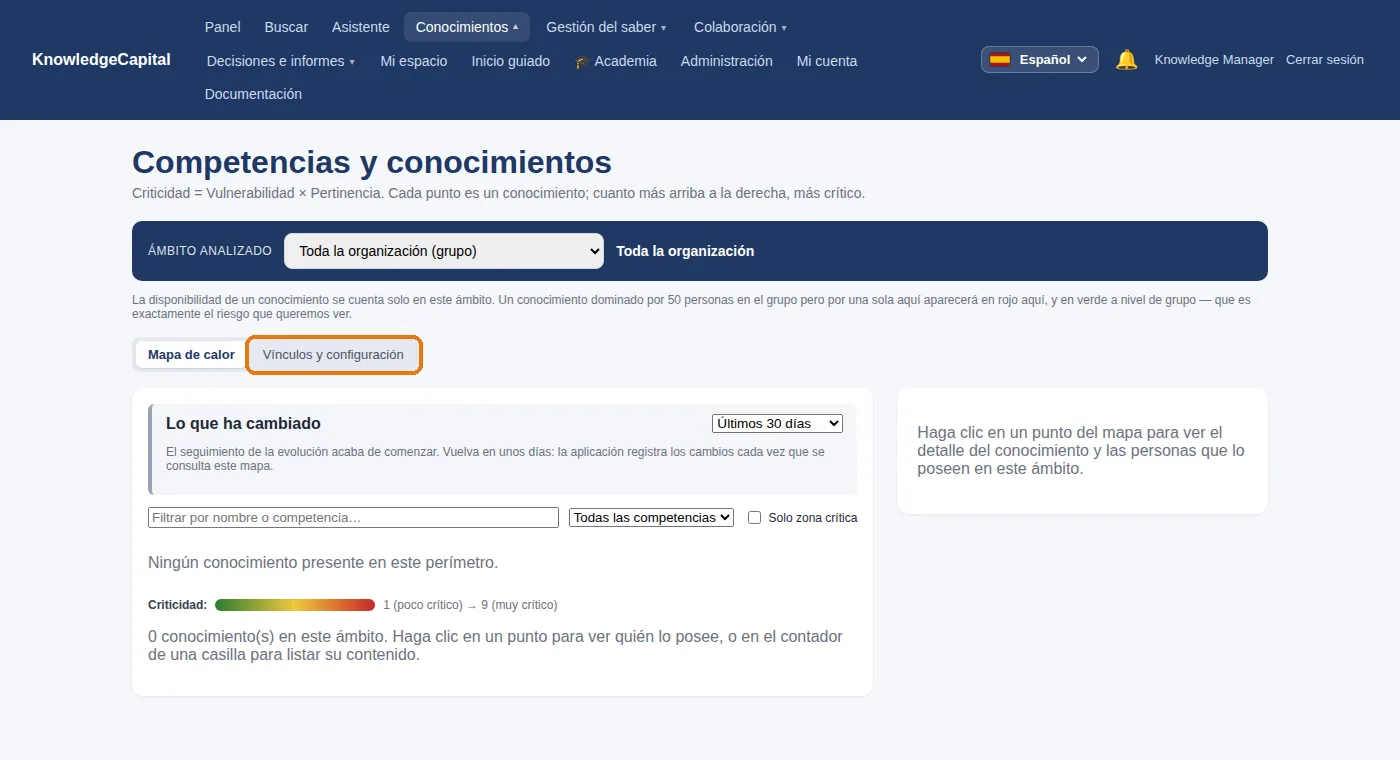 Competencias y conocimientos en un espacio vacío: todo se crea en «Vínculos y configuración».